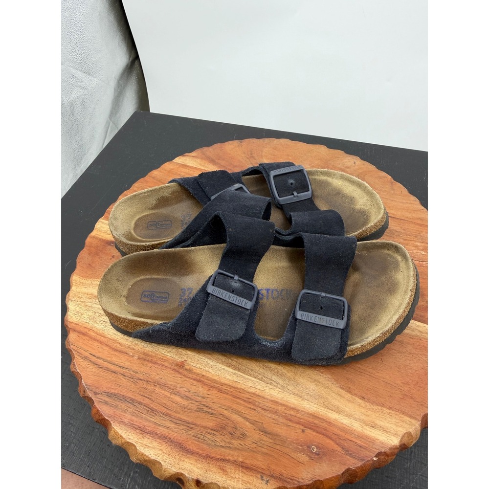 Birkenstock Arizona Sandal Women 37 Blue Suede Soft Footbed Double Strap Slide